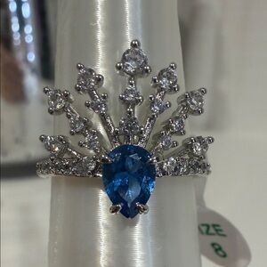 RHODIUM & AQUA BLUE SPINEL SIZE 8